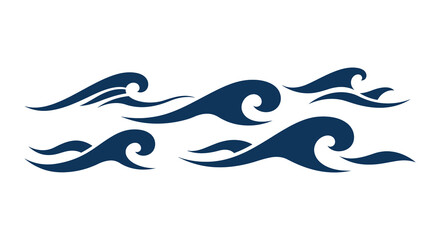 A group of navy blue wave graphics on a white background