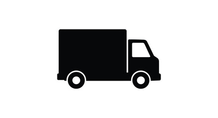 A black silhouette of a delivery truck on a white background