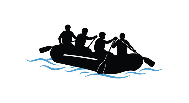 People in a raft on water with paddles