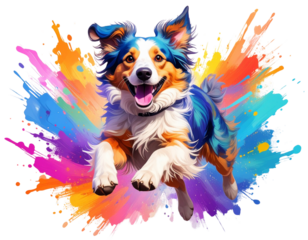  Energetic Abstract Dog Leaping Forward with Bold Brushstrokes and Vibrant Colors, Digital Art, isolated on transparent background PNG