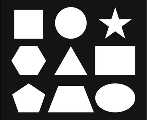 Assortment of White Shapes on a Black Background