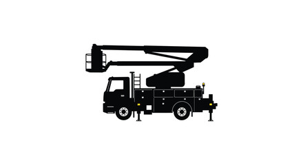 A black silhouette of a truck with a raised boom lift attached © msunny93