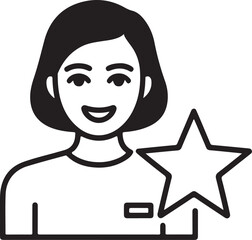 Happy woman with star icon representing success and achievement
