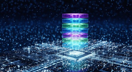 Central processing unit with glowing data streams