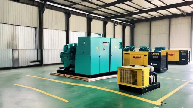 Generator room with two generators in factory standby for power backup, Diesel generator for factory work created with generative ai	
