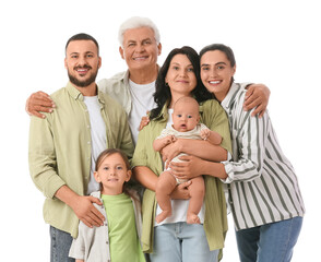 Portrait of big family on white background