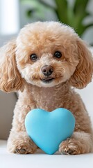 Cute Poodle Holding Blue Heart Toy for White Day Celebration
