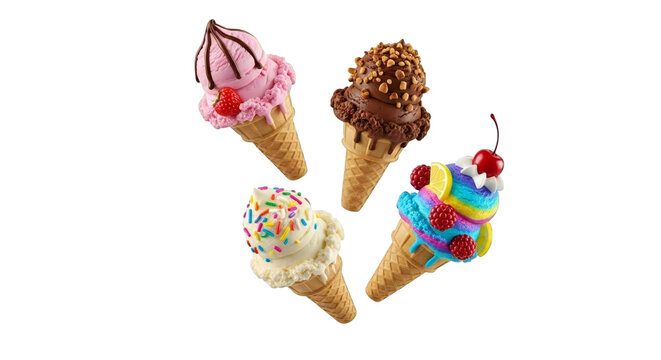Delightful ice cream cones offer a refreshing treat, tempting viewers with an array of flavors for a sweet indulgence and summer vibes