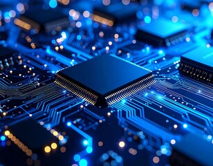 Close-up circuit board with chip