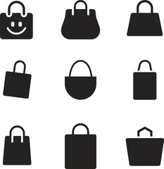 Flat vector illustration, shopping bag icons, retail symbol, tote graphic, paper bag design, merchandise icon, packaging symbol, shopping concept, store graphic, bag design