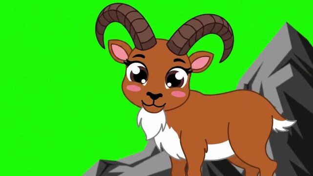 Adorable Animated Ibex on Green Screen Background
