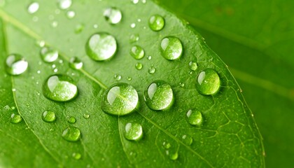 Close-up of water droplets on a vibrant green leaf surface