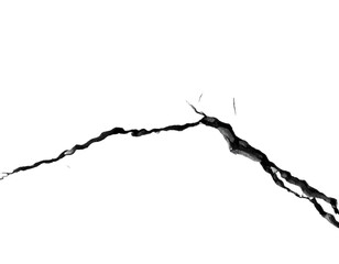 Diagonal Black Crack with Irregular Depth and Fine Surface Details, isolated on transparent background