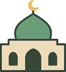 Flat Design Islamic Building Mosque Dome Architecture Simple Icon Illustration