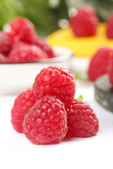 Fresh Red Raspberries with Shallow Depth of Field - Healthy Organic Berry Food Photography