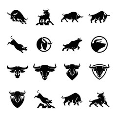 Vector Collection of Powerful Bull and Ox Silhouette Logos, Icons, and Emblems