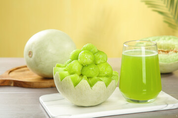 Fresh Honeydew Melon Balls with Green Juice - Healthy Summer Fruit Dessert