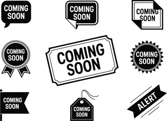 Set of eight coming soon and alert graphic elements