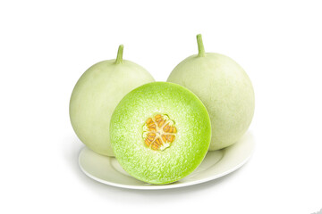 Fresh White Jade Melons from Shandong China on White Background