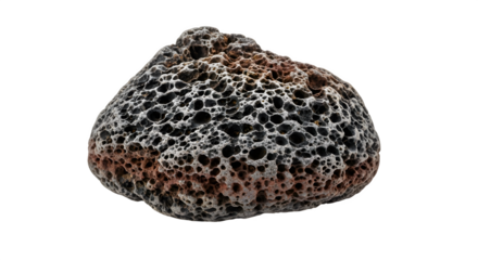 Porous volcanic lava rock, isolated on transparent background, revealing its unique texture and geological formation from a volcanic eruption
