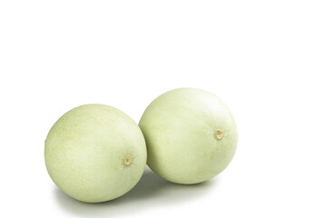 Fresh Green Jade Melons with Sweet Fragrant Flesh on White Background