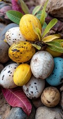 Obraz premium Colorful Painted Stones with Leaves