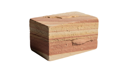 Clay brick block with layered texture isolated on transparent background, a construction material with a rough and natural surface