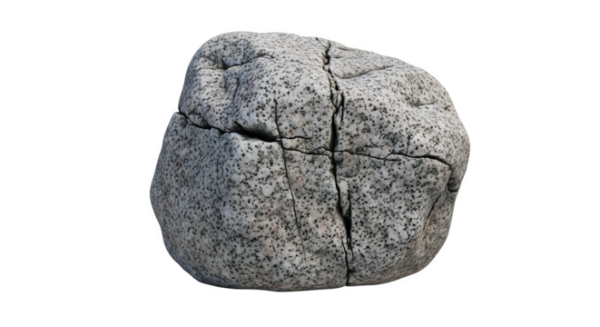 Solid granite rock isolated on transparent background, showcasing its rough texture, geological formation, and natural gray tones