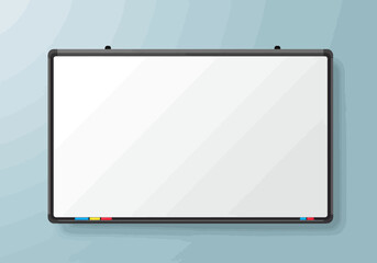 Clean Whiteboard with Black Frame and Colorful Markers.
