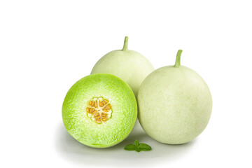 Fresh White Jade Melon from Shandong Province - Whole and Half Cut with Mint