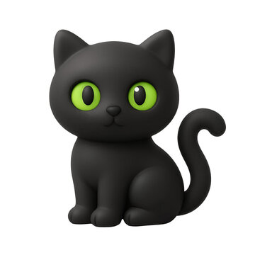 3D soft matte rubber style Halloween black cat icon PNG transparent
