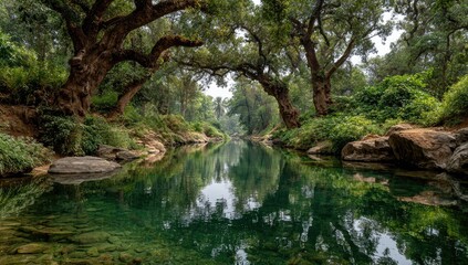 Fototapeta premium Tranquil Reflections on a Calm River