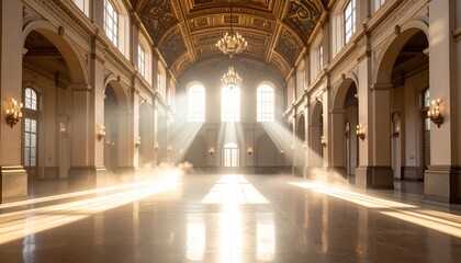 Obraz premium Interior of the Cathedral of the Holy Sepulchre in Jerusalem, a medieval stone church with ancient gothic arches and columns