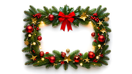 Festive Christmas wreath frame with ornaments decorations