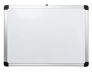 Blank White Board with Silver Frame, Front View, isolated on transparent background PNG