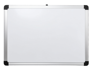 Blank White Board with Silver Frame, Front View, isolated on transparent background PNG