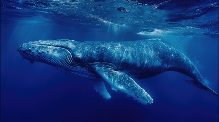 Humpback whale swimming underwater in ocean