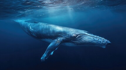 Fototapeta premium Humpback whale swimming underwater in ocean