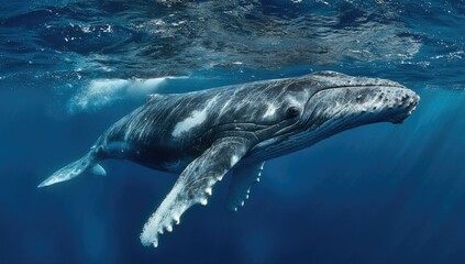 Naklejka premium Humpback whale swimming underwater in ocean