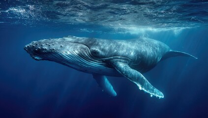Humpback whale swimming underwater in ocean