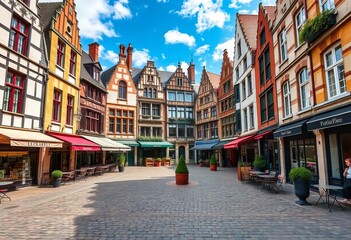 Charming Rouen square, Norman architecture, cafes, cobblestones,   sky,   afternoon