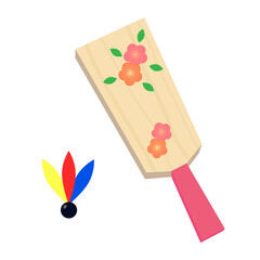 シンプルな羽子板と羽のイラストセット