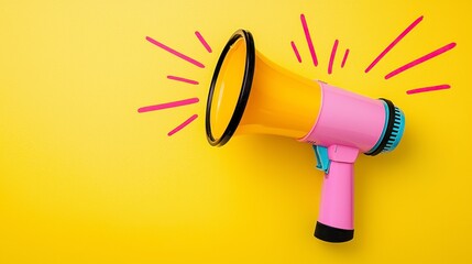 Pink Yellow Megaphone Announcement on Yellow Background