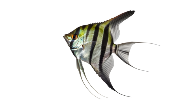 Majestic angelfish swimming gracefully in a dark aquarium showcasing its beauty