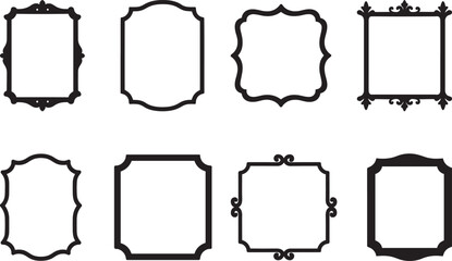 Decorative vintage frame border bundle in flat black silhouette vector design illustration
