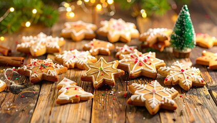 Cooking Christmas gingerbread. Making Christmas cookies - gingerbread men,  a woman is decorating cookies with royal icing.