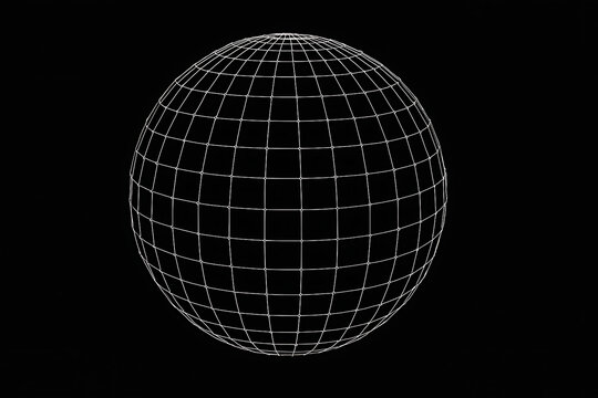 Global connection, wireframe grid of a 3d sphere with latitude and longitude lines on a black background, science concept - Powered by Adobe