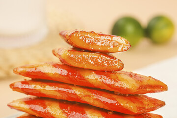 Candied Orange Peels Stack with Fresh Citrus Fruits - Gourmet Confectionery and Dessert Ingredient