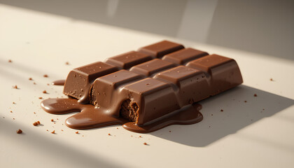 Close-up image of a bar of melted chocolate, under soft lighting that casts subtle shadows.