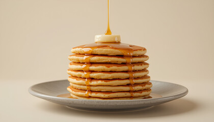 Delicious Stack of Pancakes Drizzled with Syrup and Topped with Butter
